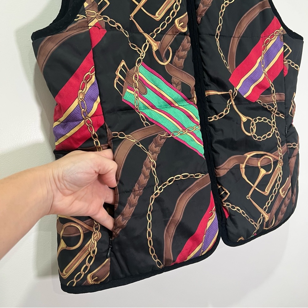 Ralph Lauren Crest-Patch Diamond-Quilted Vest Black Reversible Equestrian Sz L - Picture 8 of 10